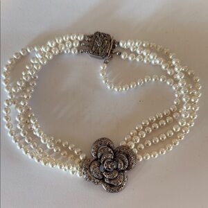 Sterling and Faux Pearl choker necklace